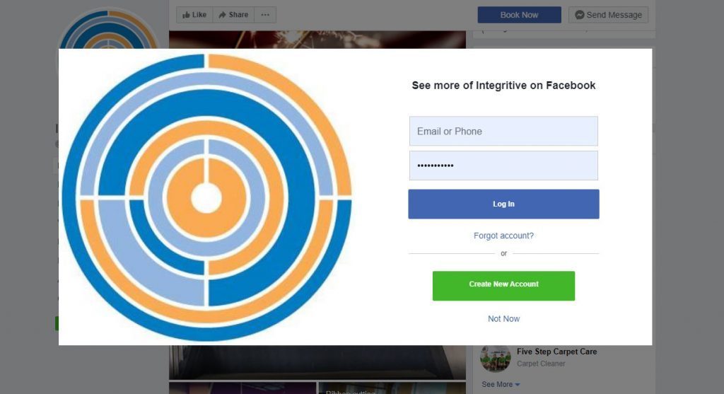 Facebook Login Screen for Integritive